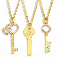 Anhänger Halskette Goldkette Schlüsselkette für Frauen Weiß Stein Herz Schloss Kubikzirkonia Großhandel Schmuck Geschenk Nket05 -Pendant