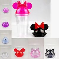 15 oz Saman 450ml fare kulakları ile temiz fare kulak tumblers kupa akrilik plastik su şişeleri taşınabilir sevimli çocuk bardaklar uygun kapaklar