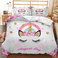 Kawaii Unicorn Bedding Kids Girls Pink Luxury Duvet Cover Set King Queen Twin Comforter Full Size