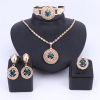 Women Jewelry Sets Gold Color Alloy Statement Hollow Necklace African Beads Beads Imitation Crystal Wedding Party Accessories259C