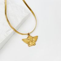Pendanthalsband Peri'sbox Gold Color Titanium Steel Wing Angel Necklace Flat Herringbone Unisex Street Gift Jewelry