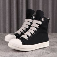 2022S High Street Rick Canvas Shoes Jumbo Shoeslace Solid Black Male Sneakers Lace-Up Rubber Owens Women's Sneakers with Box Size 34-48