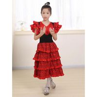 Vestido de baile de ropa de escenario para niñas tradicional español flamenco bebé clásico flamengo estilo gitano falda festival festival salón de baile rojo
