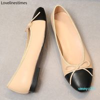 Bale Flats Klasik Ayakkabı Kadınlar Temel Deri Tüvit Bezi Iki Renk Splice Yay Yuvarlak Bale Ayakkabı Moda Flats Kadın Ayakkabı