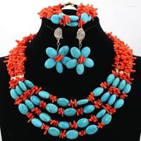 Collar de aretes Hermoso 4 capas Beads Beads Juego de joyas de coral Pulsera de mezcla de piedra azul CNR524 ALIGRAS EARL22