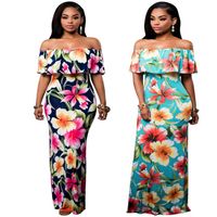 Cheap Summer Maxi Floral Printed Dress Off the Shoulder Beach Dresses Sheath Bodycon Pluse Size Women Long Casual Dresses233Y