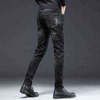 و Winter Winter Trendy Jeans النسخة الكورية للرجال مرنة رفيعة