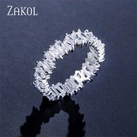 Zakol Fashion Luxury Multicory Charm AAA Baguette Cubic Zirconia Wedding Rings for Women t Shape Stone Party Jewelry FSRP252 220728