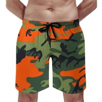 Shorts pour hommes orange et vert camouflage vecteur camouflage imprimer plage hommes élastiques taille classique natation des bandes de natation