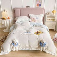 Winter Soft Shaggy Velvet Fleece Cartoon Bear Applique+Doll Bedding Set Quilt Duvet Cover Bed Linen Fitted Sheet Pillowcase