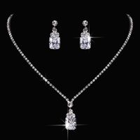 Earrings & Necklace Dainty Female Square Crystal Jewelry Set...