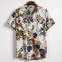 Hombre camisetas Hawaiano Impreso de manga corta Blusa Hombre Botón suelto Camisa Verano Floral Patchwork Chemise Masculina M-3XL Camisetas para hombre