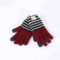 OEM ODM men winter knit touch screen glove stripe pattern i-touch glove with sherpa lining and clear protective film