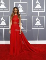 Runway Dresses Inspired 55th Grammy Awards Red Carpet Celebrity A Line Sheer Crisscross Chiffon Chapel Train R1