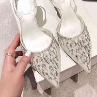 Moda-2022 Yaz Yeni Roma Sivri Deri Oluklu Kemer RC Rhinestone Baotou Yüksek topuklu Sandalet kadın Düğün Ayakkabıları kadın ayakkabı