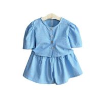 Conjuntos de roupas femininas ternos de bebê roupas de crianças roupas infantis usam moda xadrez de manga curta de manga curta duas peças e1738