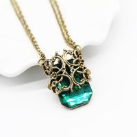 Pendant Necklaces Foreign Trade Hollow Out Green Square Crys...