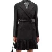 2022 Women Girls Vintage Designer Dress سترة مصممة مع مثلث ميلانو مدرج العلامة التجارية الفاخرة مصممة صدر مزدوجة الصدر مطوي على الفساتين بدلة بدلة
