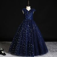 Girl' s Dresses Navy Blue Evening Dress Elegant Empire S...