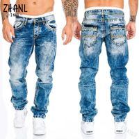 Men' s Jeans Straight Man Vintage Wash Denim Pants Sprin...
