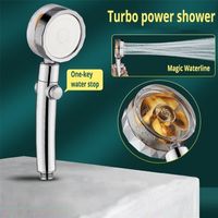 Rainfall Turbo Fan Shower Head 360 Rotating High Pressure Water Saving Handheld Shower Turbocharged Spray Nozzle Bath Accessory 220628