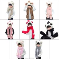 Beanie Skull Caps Toddler 3 In 1 Warm Plush Winter Hat Cute Bowknot Bear Ears Kids Scarf Mitten Gloves With Pockets Earflap Hoodie D10 21 Dr