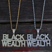 iced out BLACK WEALTH pendant necklaces for men women hip hop luxury bling diamond letter pendants gold silver rapper punk jewelry221h
