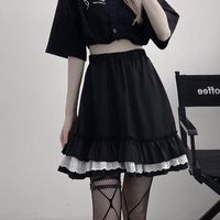Skirts Japanese JK Short Skirt Female Student Korean A-line Pleated High Waist Hakama Lace Cupcake Gothic Grunge