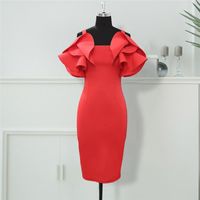 Casual Dresses 2022 Women Red Bodycon Ruffles Stylish Party Event Midi Dress Elegant Slim Vestido African Date Out Celebrate Occasion