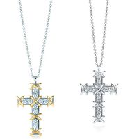 Diamant Anhänger Halsketten Schmuck Designer Unisex für Frauen Männer Kreuz Religiöser Glaube Vergoldet Sterling Silber Kreuz Anhänger Halskette mit Kubikzirkonia