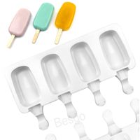 DIY Ice Cream Silicone Mould Tools 4 Grids Homemade Kids Popsicle Ice-cream Mold Oval Shaped Handmade Popsicles Mold Tray BH4076 TQQ
