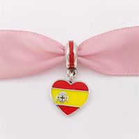 Andy Jewel 925 Silver Beads Spain Heart Flag Pendant Charm Fits European Pandora Style Jewelry Bracelets & Necklace for jewelry ma154m
