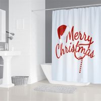 Bathroom Shower Curtain Set Non-slip Bath Mat Toilet Cover Waterproof Material Santa Claus Snowman Pattern Christmas Decorations