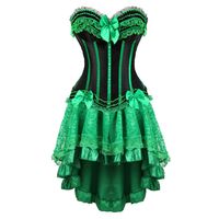 lace corset dresses burlesque plus size lingerie zip bustier corset skirts for women party gothic lolita sexy green korsett 6XL2607