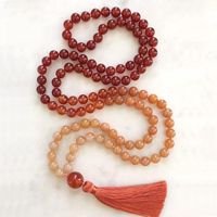 Chains Mala 108 Beads Necklace Orange Aventurine Knotted With Silk Tassel Chakra Jewelry Yoga Necklaces For GirlfriendChains