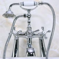 Brass Polished Chrome Deck Mounted ClawFoot Bathroom Tub Faucet Dual Cross Handles Telephone Style Hand Shower Head Ana126 Sets278j