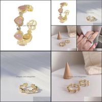 With Side Stones Rings Jewelry Peach Heart Stone Copper Ring Opening Can Adjust The Sense Of Minority Design Retro Cold Wind Drop Delivery