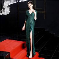 New Sequined Mermaid Evening Dresses Long Sleeve Sexy Off Shoulders Arabic Formal Prom Gowns Black Red Gold Silver 16672
