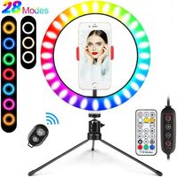 LED Colorful Dimmable Ring Light with Tripod USB Selfie Lights Lamp Big RGB Ringlight with Stand TikTok Youtube Live Broadcast 10 2051