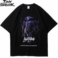 Men T Shirt Hip Hop Streetwear Thunder Lightning T-Shirt Harajuku Tshirts Summer Short Sleeve Casual Cotton Tops Tees Black 220427