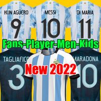 ARGENTINA Futebol Jersey Torcedores e versão jogador 2021 Copa america MESSI DYBALA AGUERO Camiseta Maradona 20 21 Masculino Infantil define uniforme com meias