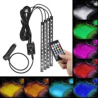 4 In 1 Car Inside Atmosphere Lamp 48 Led Interior Decoration Lighting Rgb 16-color Wireless Remote Control 5050 Chip 12v Charge Ch2445