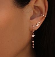 Dangle & Chandelier Luxury Women Fashion Jewelry Cubic Zirconia Cz Star Charm Clip On Rose Gold Color Earring StarDangle ChandelierDangle