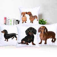 Yastık/dekoratif yastık karikatür dachshund köpek yastık kapağı sevimli hayvan desen beyaz yumuşak polyester yastık kılıfı 45x45cm ev kanepe dekorati