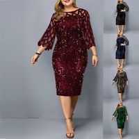 Plus Size Clothing For Women Midi Dress Mother Bride Groom Outfit Elegant Sequins Wedding Cocktail Party Summer 5XL 6XL 220509