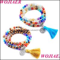 Beaded Strands Bracelets Jewelry Wojiaer 108 Meditation Mti-Layer Long 7 Chakra Yoga Natural Round Mala Beads Tassel Dbk323 Drop Delivery 2