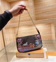 Versatile Zip Pochette Small Shoulder Bags Cherry Blossoms Snowflake Beach Cartoon Pattern Clutch Purse Wallet Mini Chain Bag
