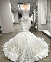 New High End Unique Lace Mermaid Wedding Dresses Appliques Dubai Beaded Bridal Gowns Custom Made Robe De Mariee