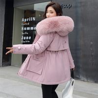 Uzun ceket kadınlar kış ince yün astar dişi soğuk ceket kapşonlu katı kalın kalın kalınlık artı boyutu gündelik parkas kadın 201125