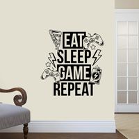 Decalque de parede de vinil Eat Sleep Game Repita videogames Joystick Gaming Room Setes Mural 220716